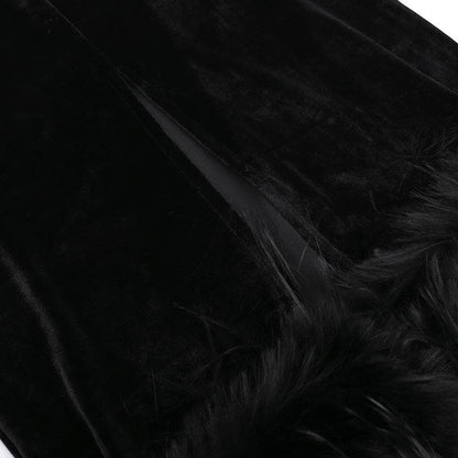 Mesh High Neck Velvet Corset Feather Trim Midi Dress