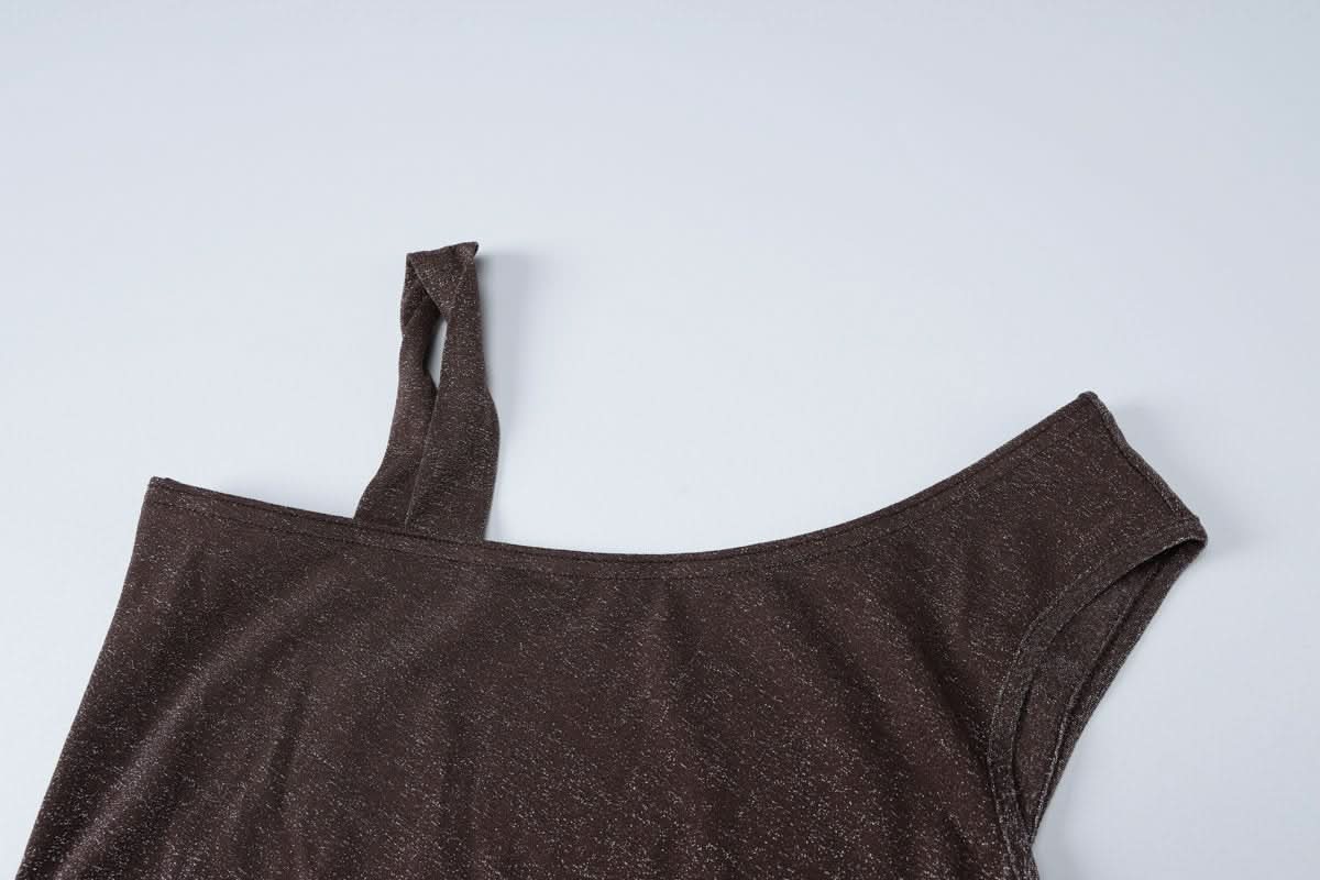 Glitter one shoulder slit cami maxi dress