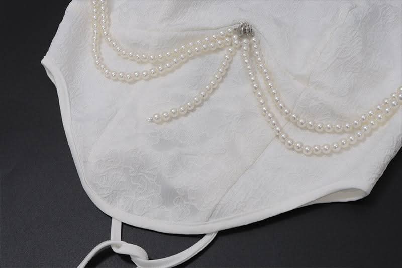 Beaded lace up self tie flower applique tube top