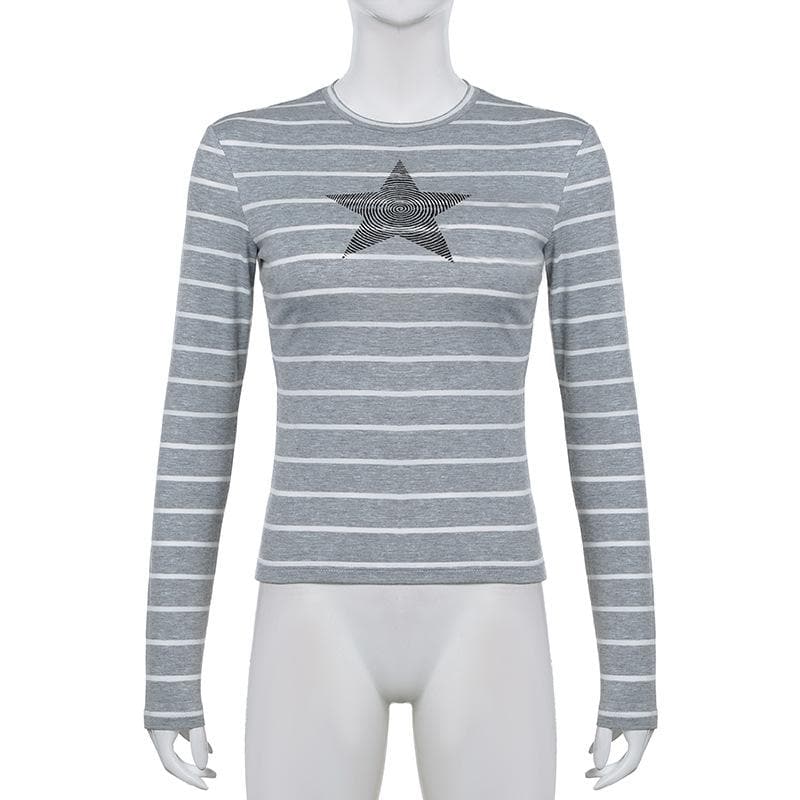 Long sleeve crewneck striped print top