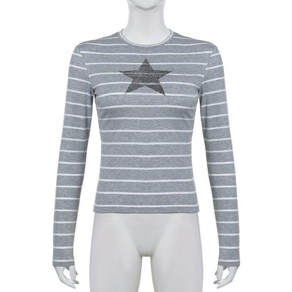 Long sleeve crewneck striped print top