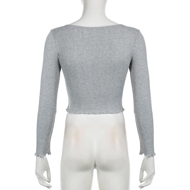 Long sleeve textured lace hem bowknot top