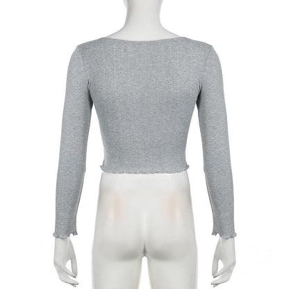 Long sleeve textured lace hem bowknot top