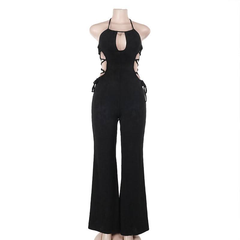 Halter hollow out self tie jumpsuit