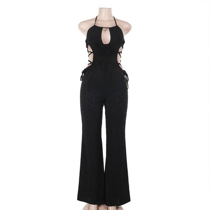 Halter hollow out self tie jumpsuit