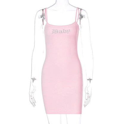 Beaded solid square neck backless cami mini dress