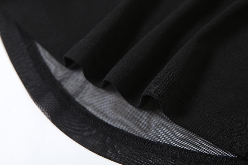 Halter beaded square neck cross pattern mesh top