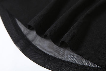 Halter beaded square neck cross pattern mesh top