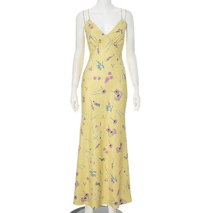 V neck polka dot print cami maxi dress