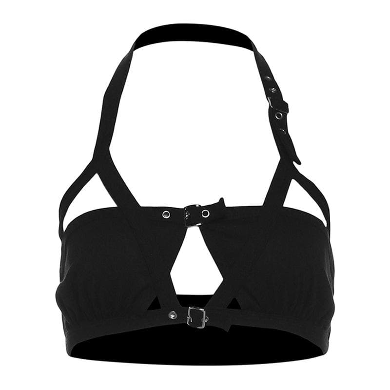 Halter hollow out buckle backless crop cut out top