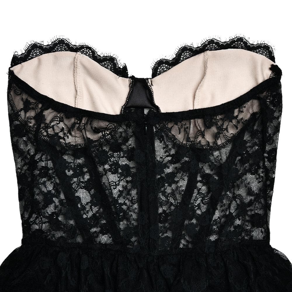 Sweetheart neck lace see through bustier ruched tube maxi dress