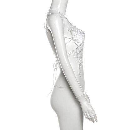 Butterfly embroidery cross back cami top