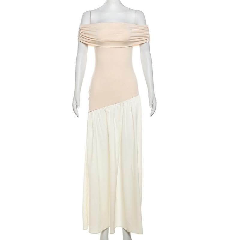 Off shoulder contrast backless maxi dress-final-sale