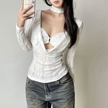 Long sleeve cowl neck solid 2 piece top