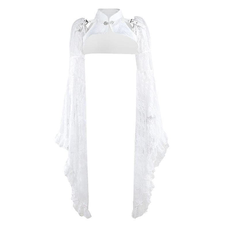 Long flared sleeve lace buckle shrug top