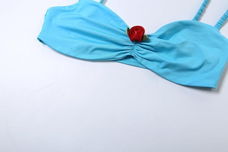 V neck rose applique contrast 2 piece cami top