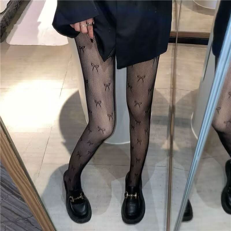 Bowknot pattern fishnet tights