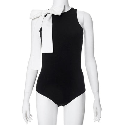 Bowknot crewneck contrast tank bodysuit