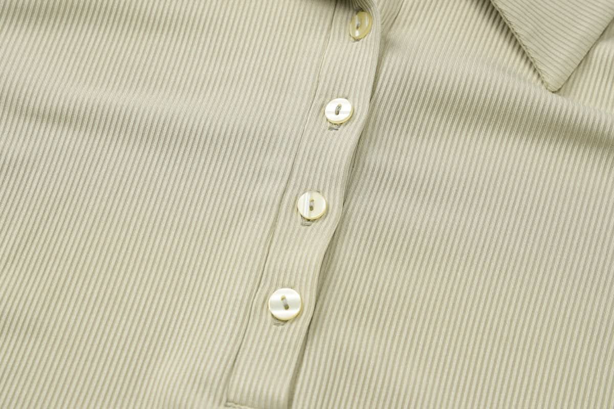 Turnover collar long sleeve button top
