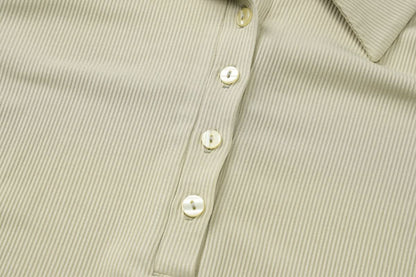 Turnover collar long sleeve button top