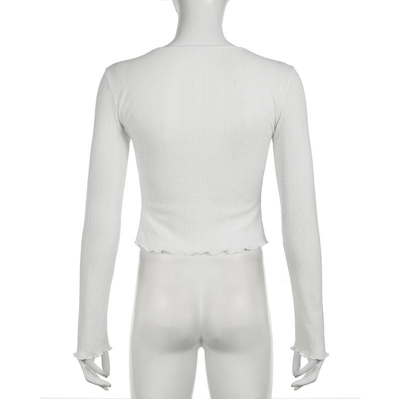 Long sleeve u neck button textured top