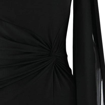 Long sleeve high slit square neck ruched maxi dress