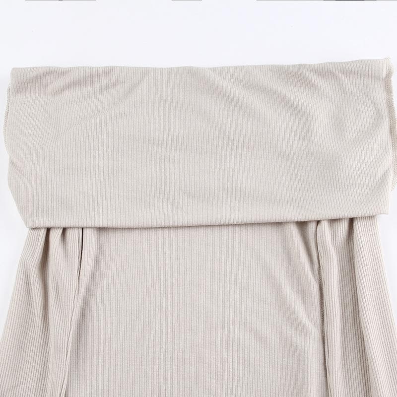 Ribbed off shoulder solid long sleeve stitch top