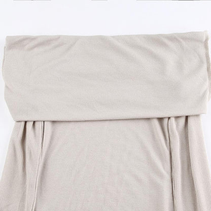 Ribbed off shoulder solid long sleeve stitch top