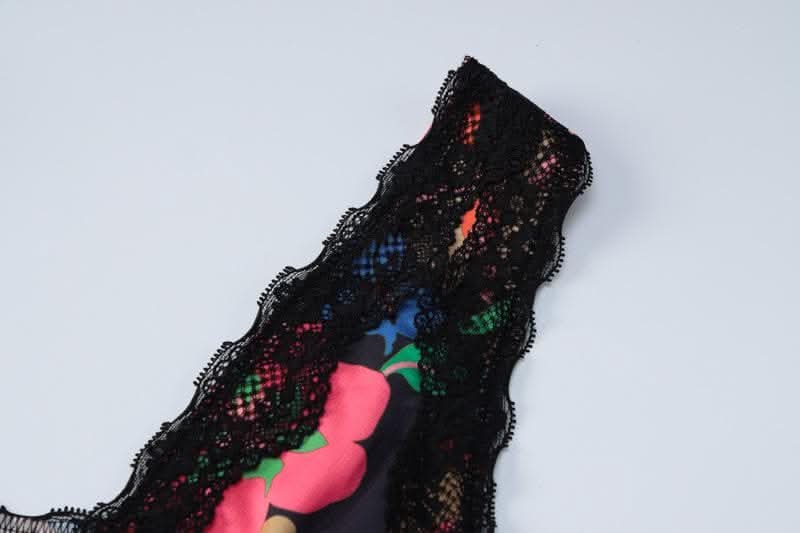 Lace hem sleeveless v neck flower print contrast maxi dress-final-sale