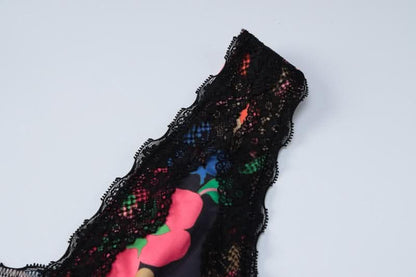 Lace hem sleeveless v neck flower print contrast maxi dress-final-sale