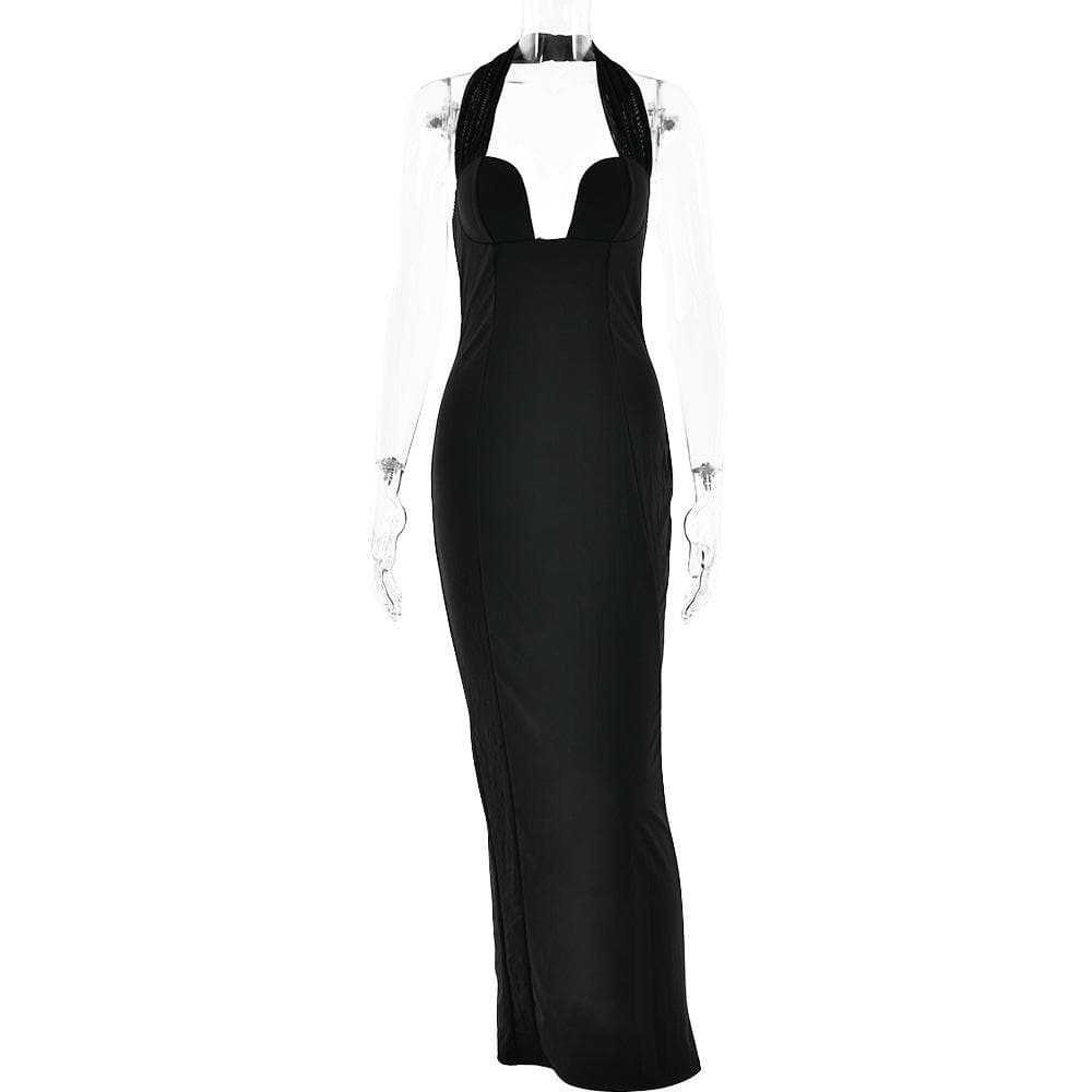 Halter sweetheart neck backless slit maxi dress