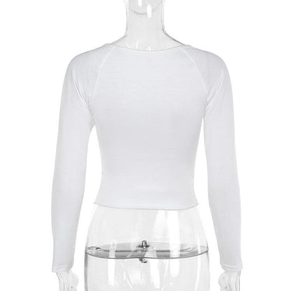 Long sleeve “WET” print u neck top