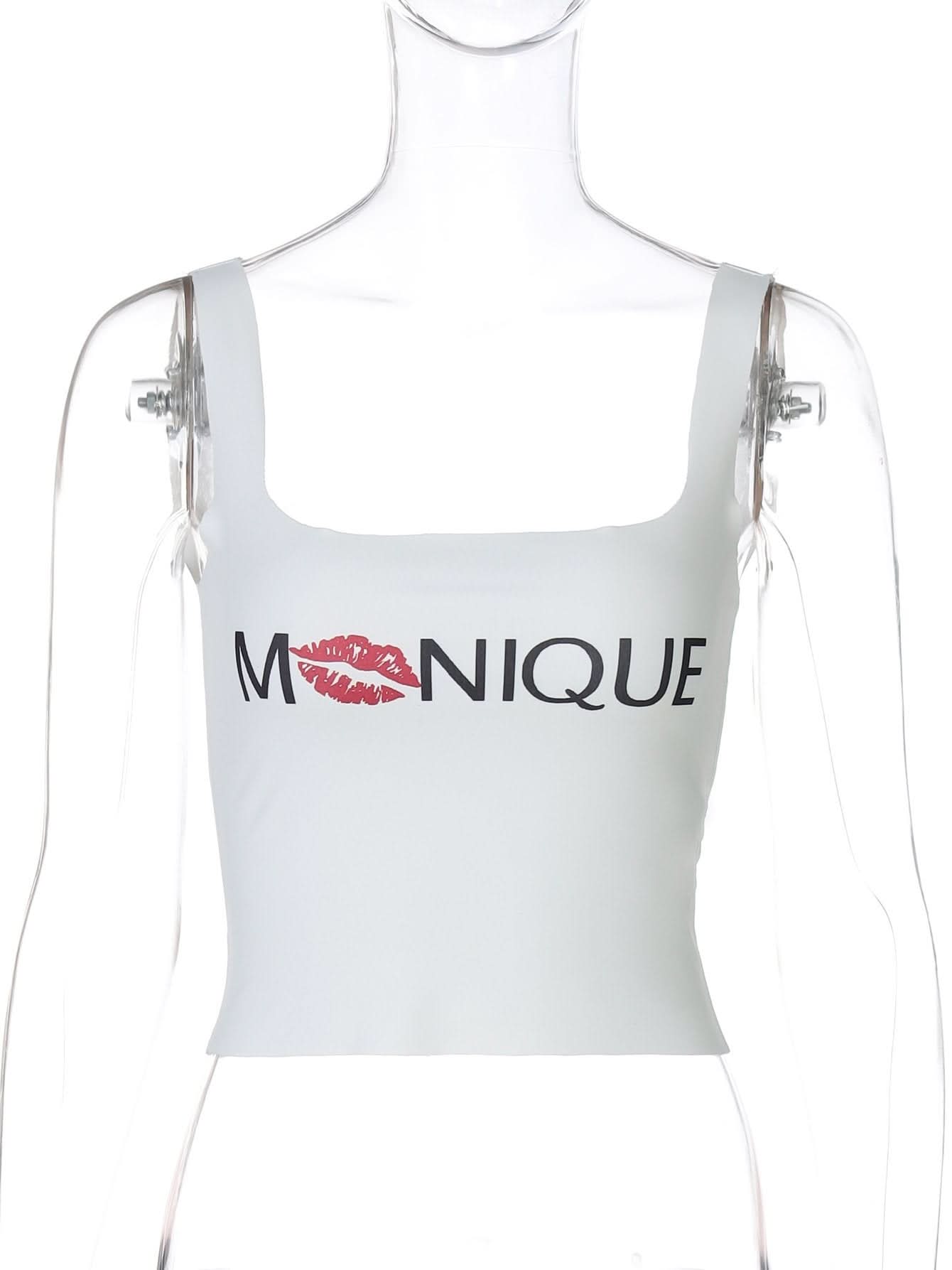 Square neck "MNIQUE" pattern backless cami top