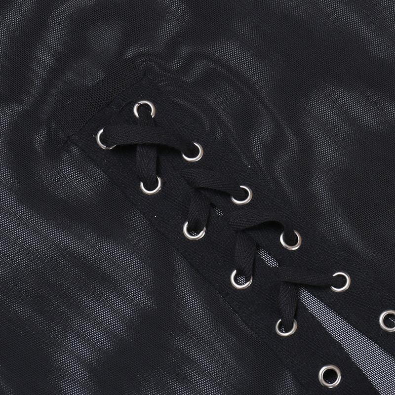 Sheer mesh see through lace up slit solid maxi skirt