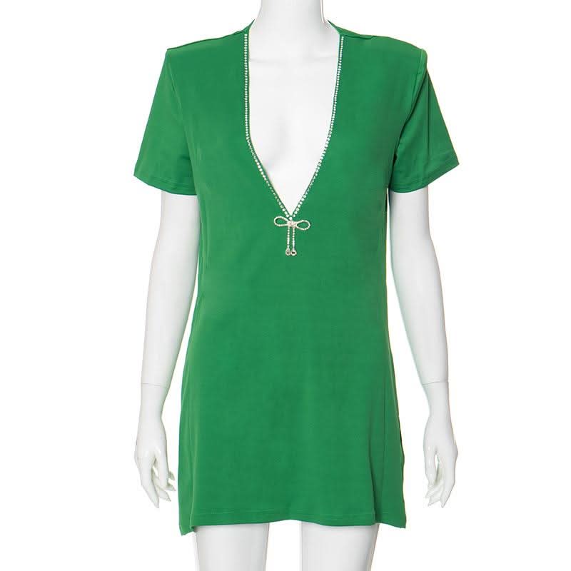 V neck long sleeve beaded mini dress
