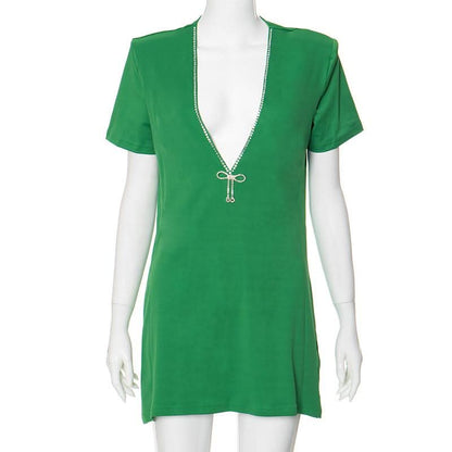 V neck long sleeve beaded mini dress