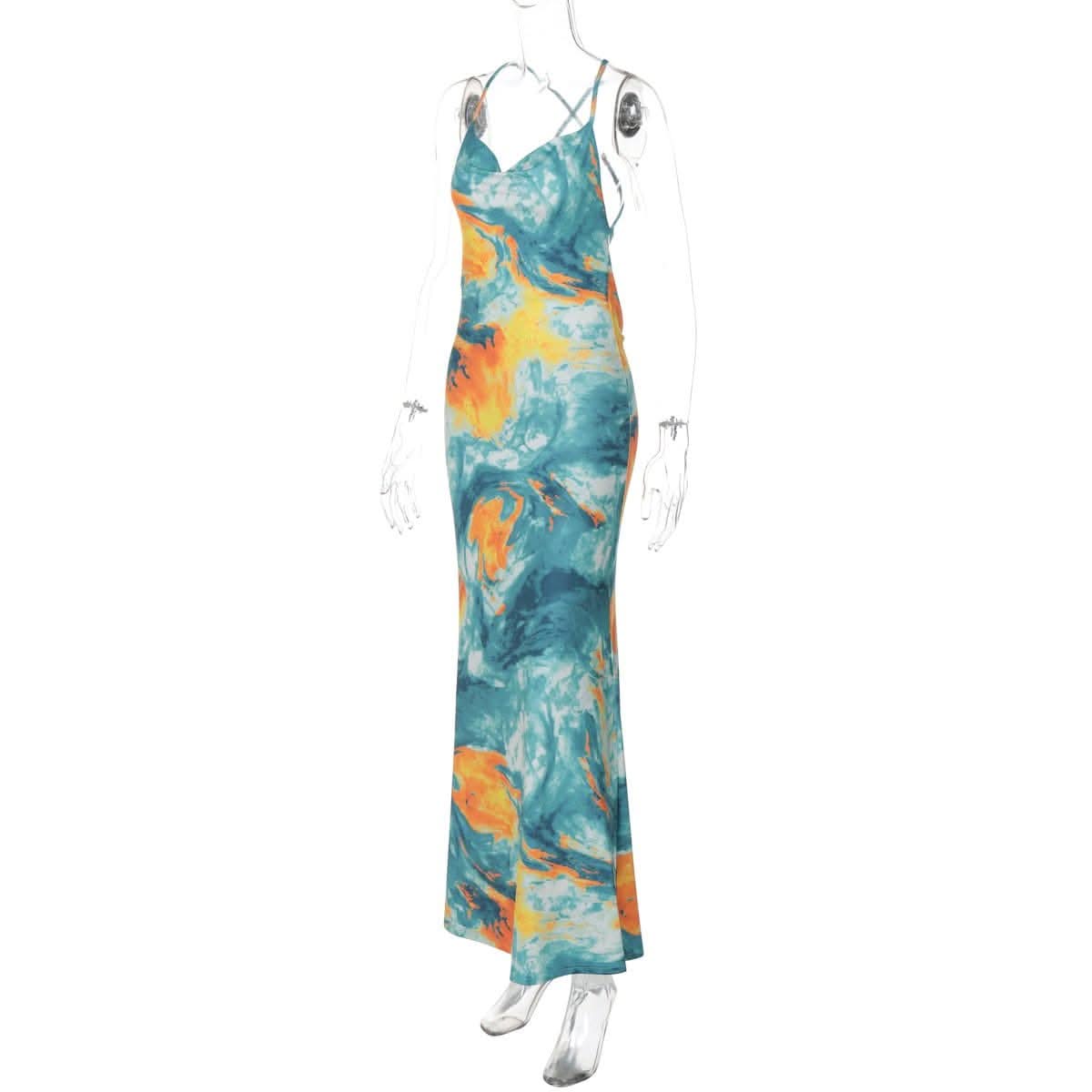 Tie dye cross front cami maxi dress-final-sale