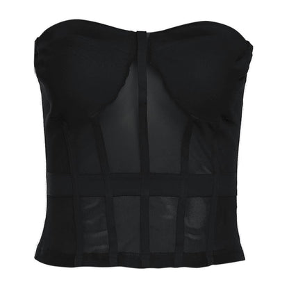 Sweetheart neck mesh stitch patchwork tube top