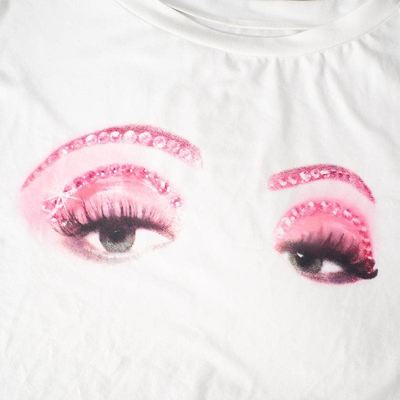 Short sleeve eyes print top