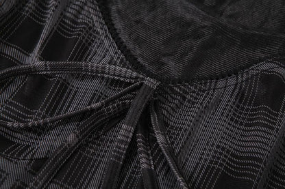 Mesh short sleeve plaid A line ruffled dress