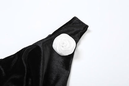 Cowl neck velvet backless slit bowknot applique maxi dress