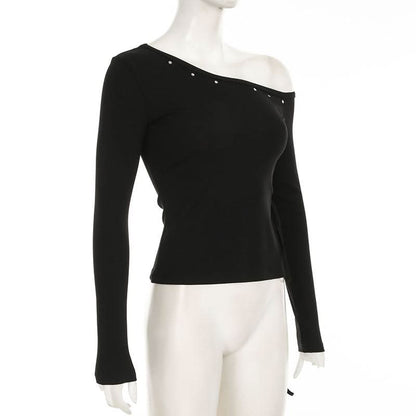 Long sleeve one shoulder slit self tie top