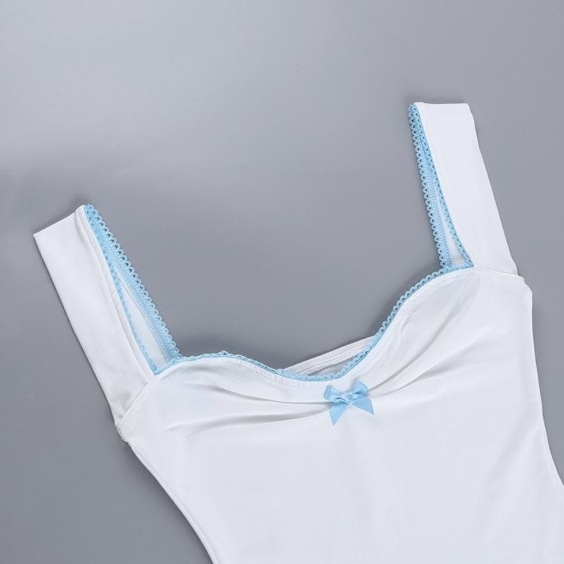 Ruched bowknot lace hem cami top