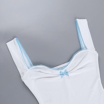 Ruched bowknot lace hem cami top