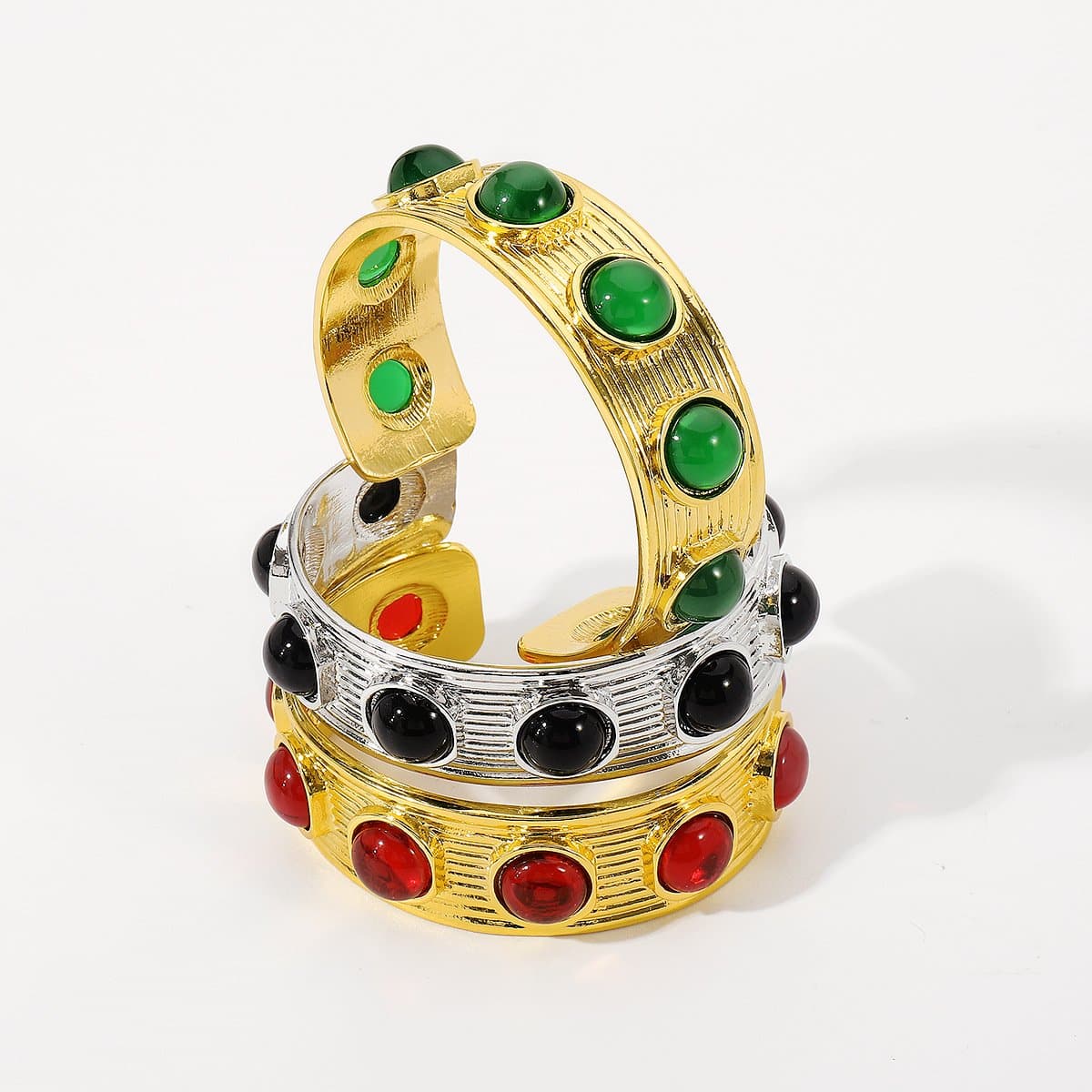 Rhinestone ribbed metal contrast bracelet
