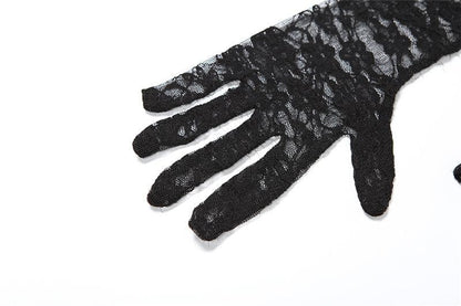 Lace see through gloves solid backless tube pant set-final-sale