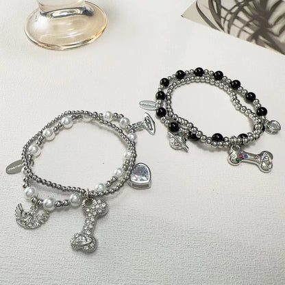 Bone heart beaded bracelet
