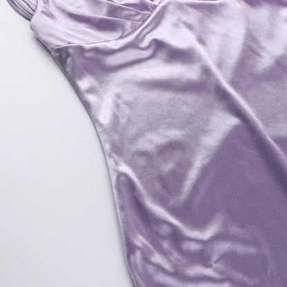 V neck satin ruched solid cami mini dress