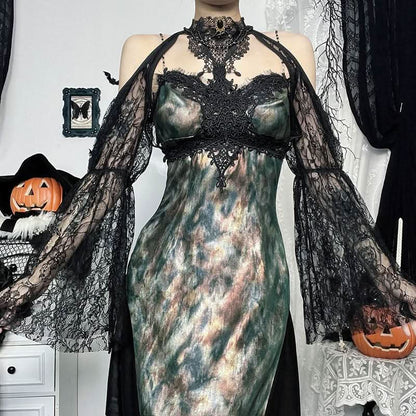 Long sleeve off shoulder lace hollow out shrug cut out top