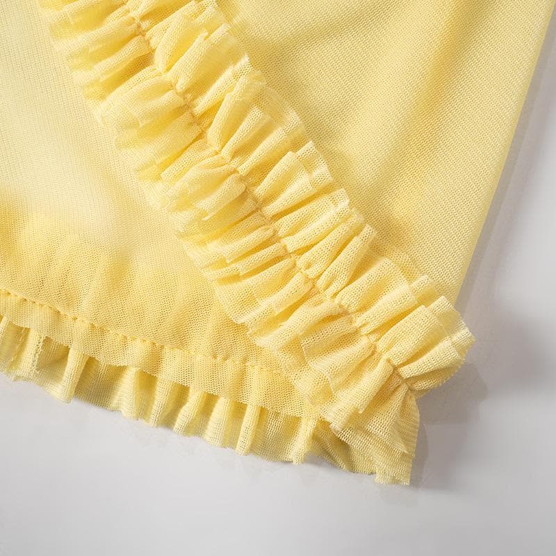 Long sleeve ruffle hollow out v neck sheer mesh cut out maxi dress